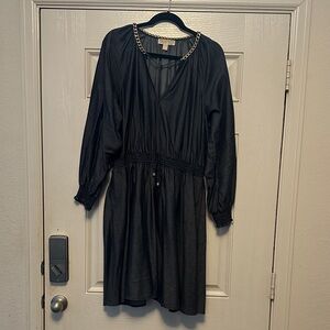 Michael Kors Dark Navy Long Sleeve Dress with Chain Accent